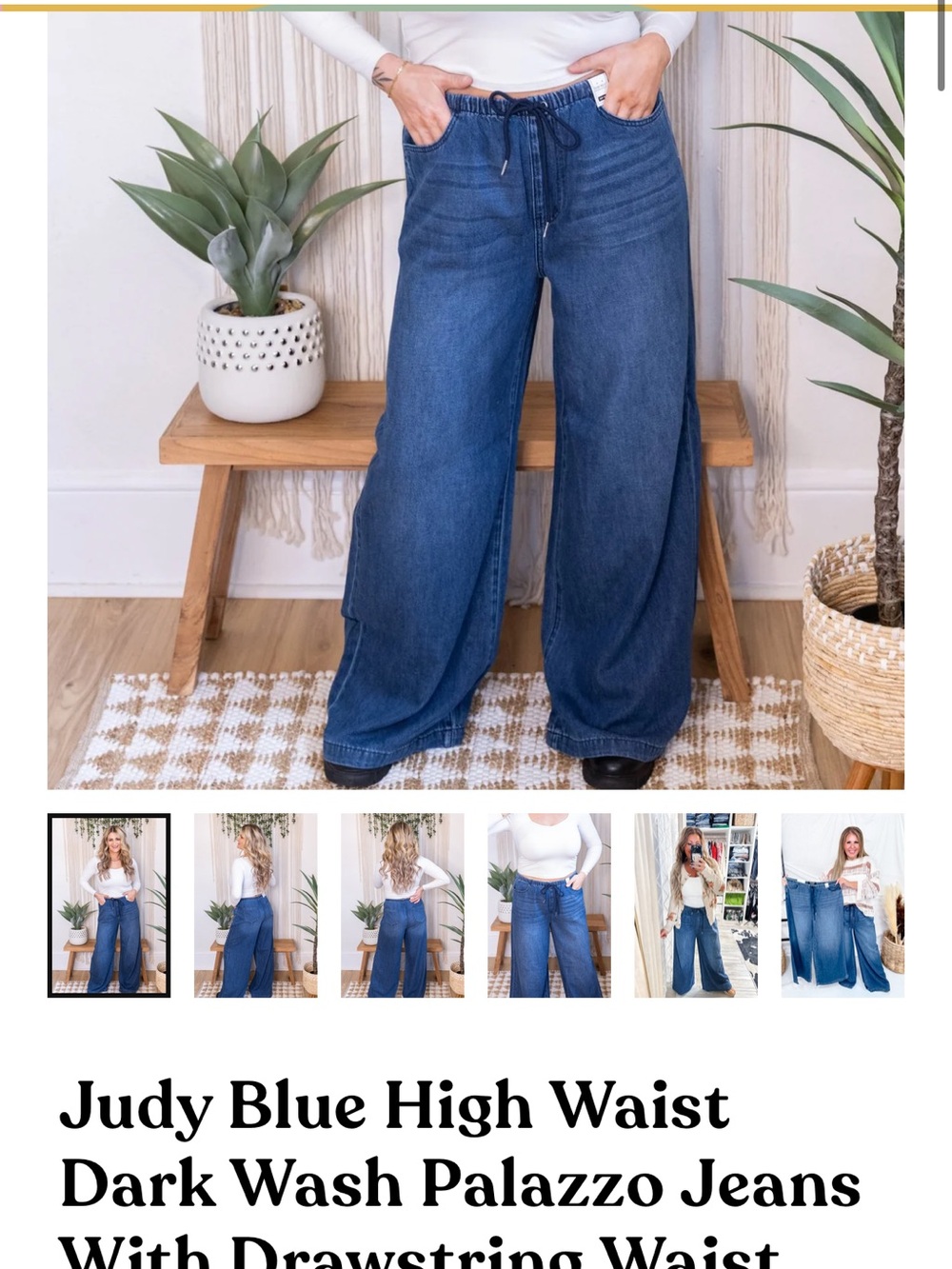 Judy Blue Dark Indigo High-Waist Wide Leg Drawstring Jeans